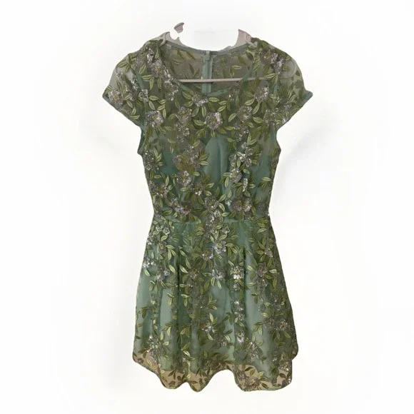 ASOS | Dresses | Asos Sequin Floral Pattern Mini Dress Size 6 Mint Green  Silver Sequin Festival | Poshmark